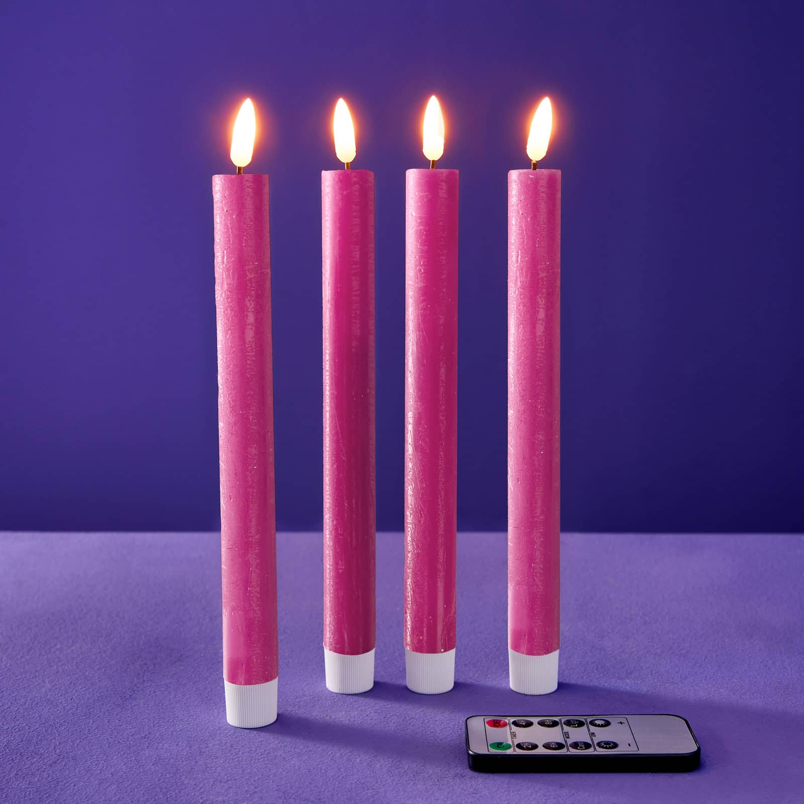 4er Set Kerze Flame, Kunststoff/Wachs, LED 3D rosa, 6,5x10cm