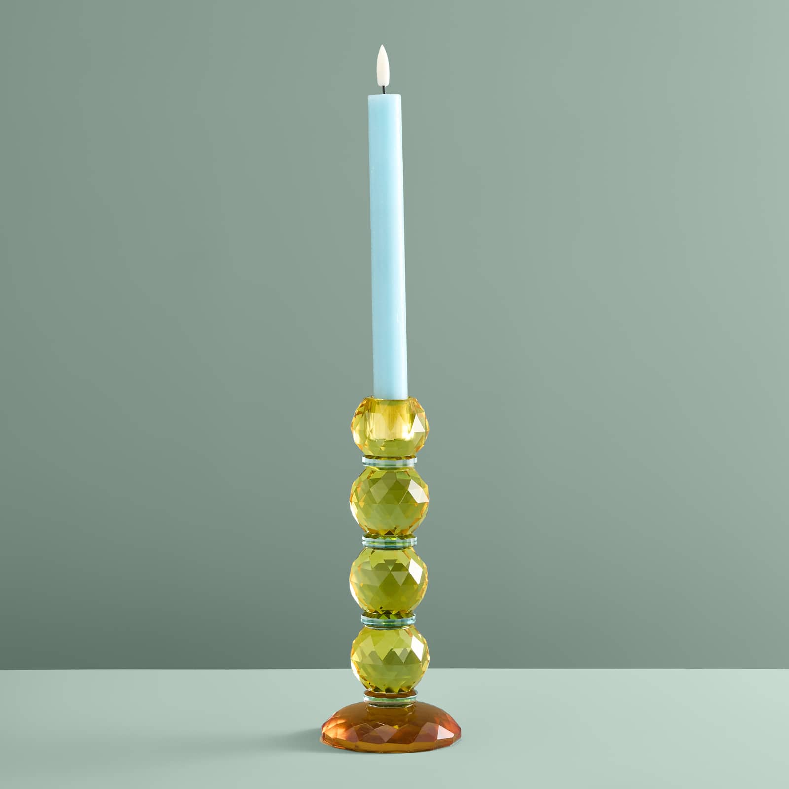 Candle holder Fancy Crystal, yellow, round, glass