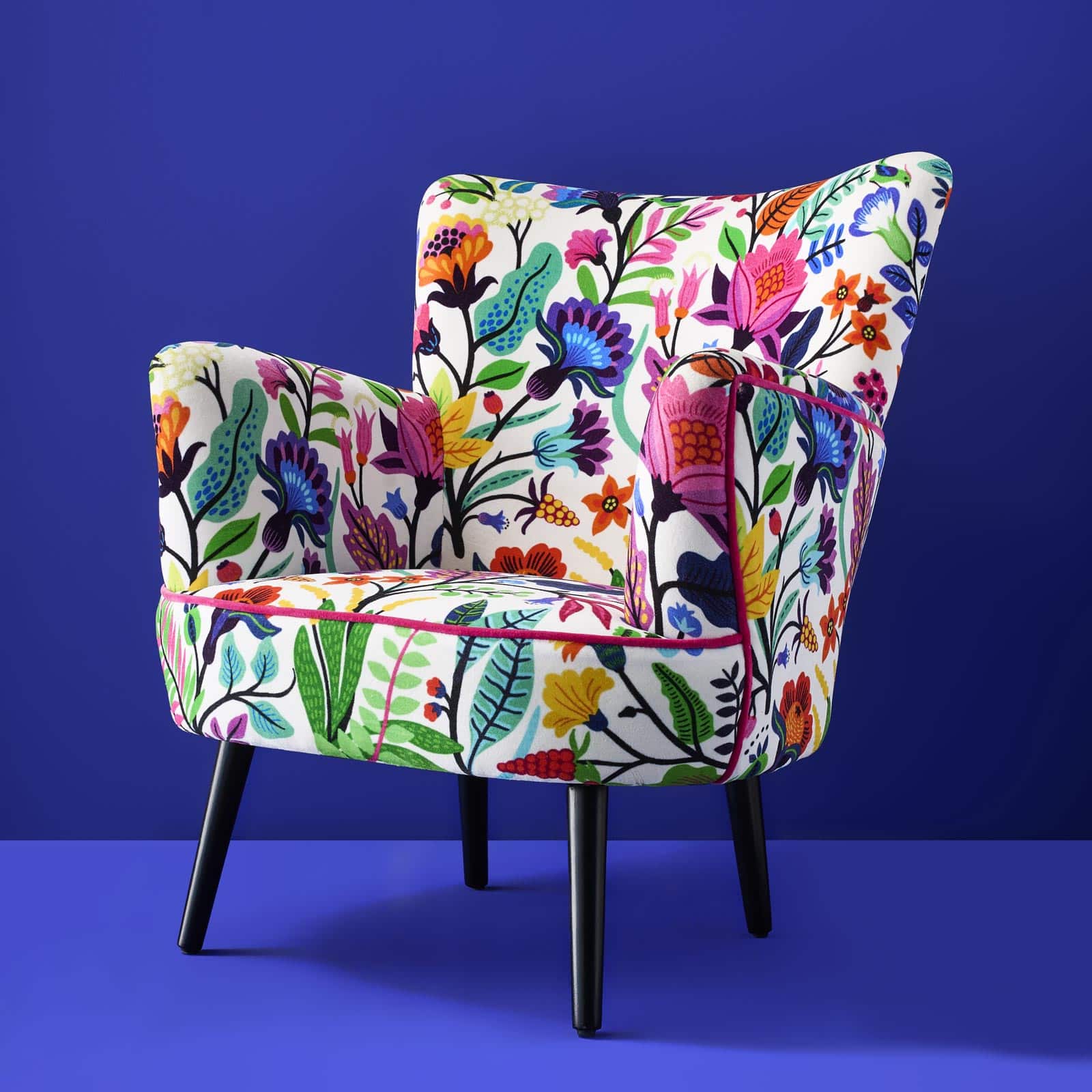 Velvet Armchair with Floral Design Adventure, Multicolored