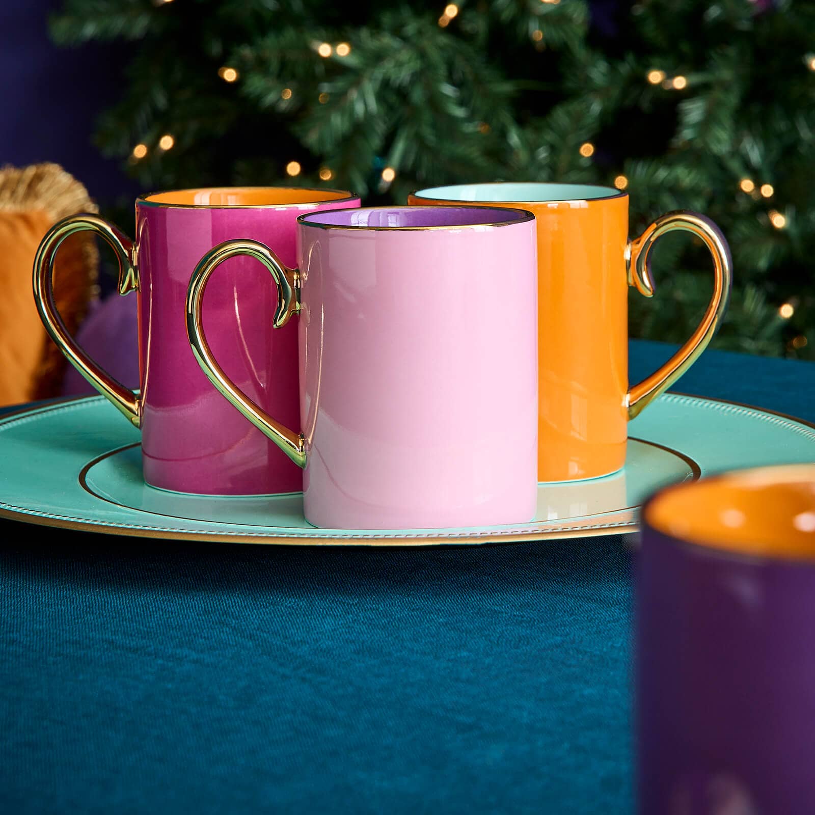 Set of 4 Fancy Colors mugs, porcelain, 10x8 cm, not dishwasher and  microwave safe