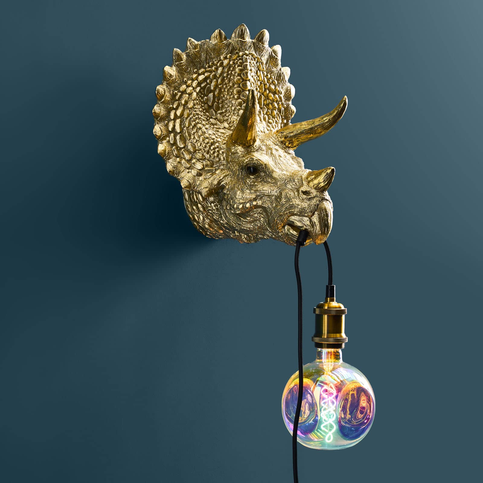 Wandlamp Dinosaurus Triceratops Cera, goud