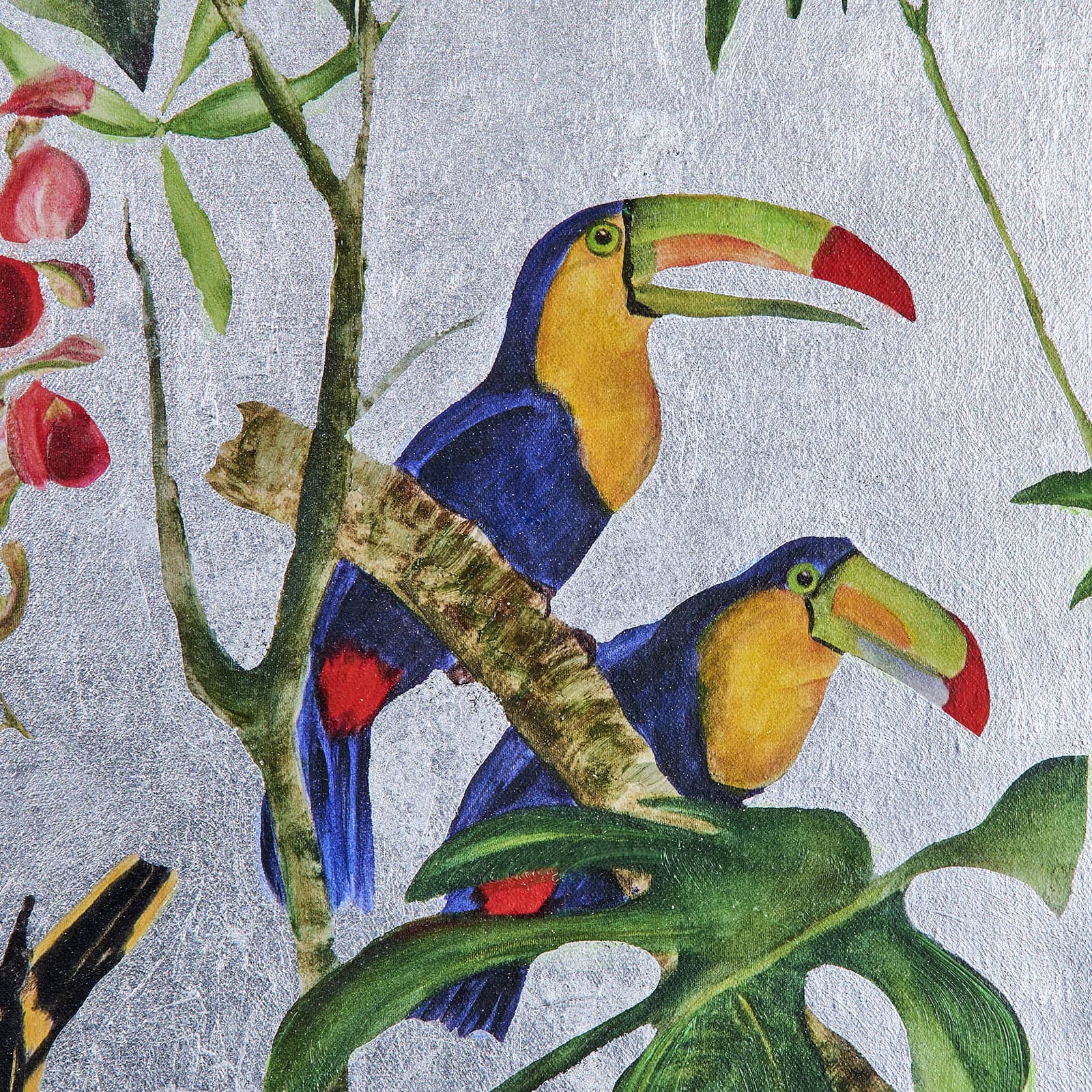 Tropics, Bild handgemalt, auf Jungle, Acryl 2er-Set cm Canvas, 100 x Silver 70