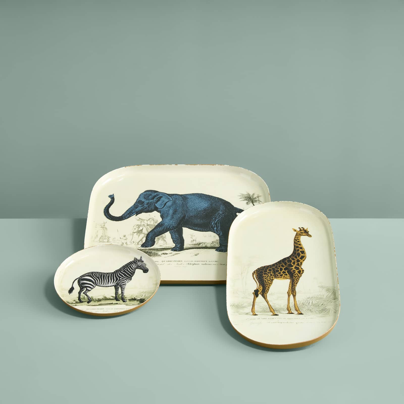 Set of 3 trays Safari, animal motifs