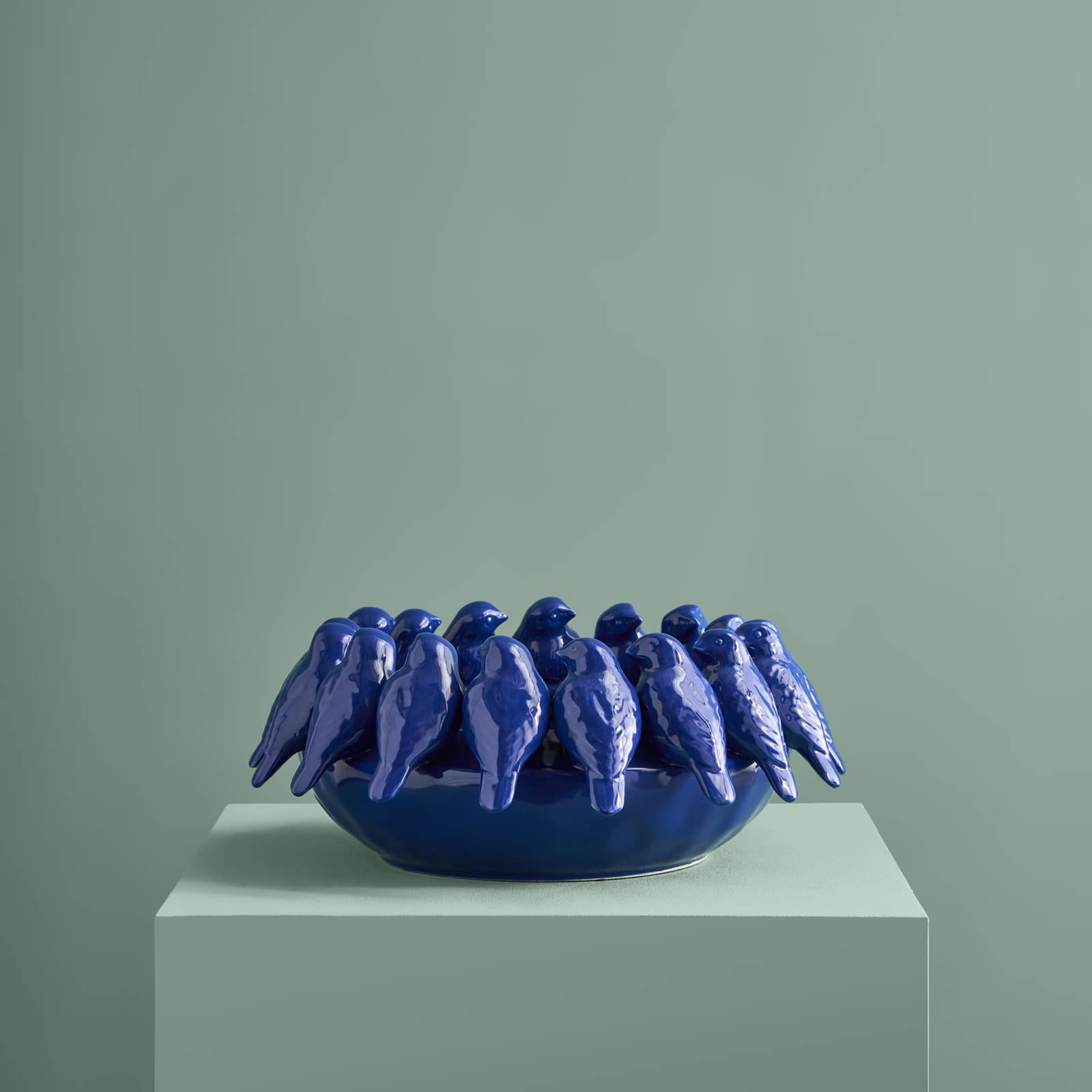 Bowl with Birds, blue