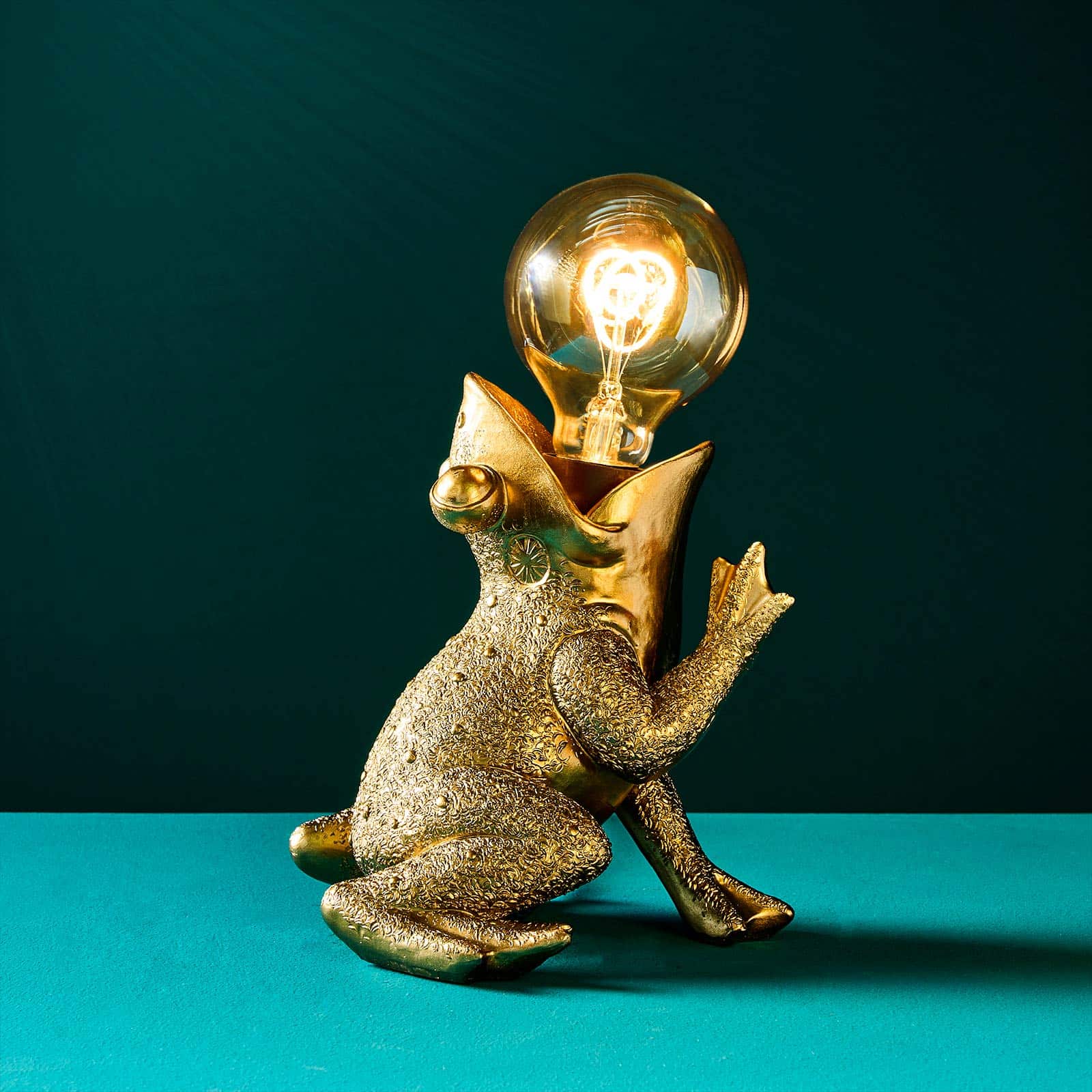 Tischleuchte Frosch Froggy, gold, Polyresin, cm 16,5x16,5x18