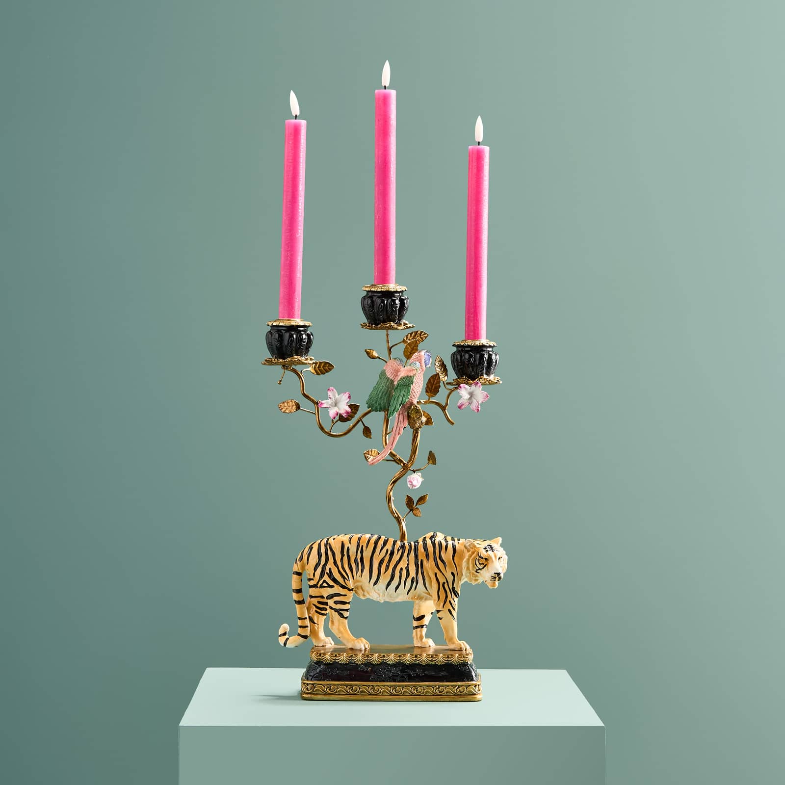 Candelabro Tigre, Pintado a Mano