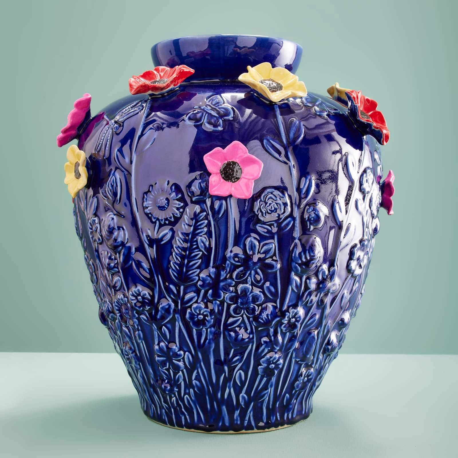 Vase m. Blumen Primavera, blau