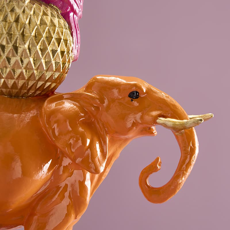 Candleholder Elephant with Cockatoo, Hand-Painted