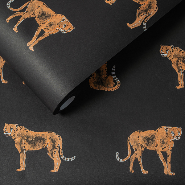 wallpaper leopard Leopold, black, non-woven wallpaper, made & designed in Germany 150 g/sqm, 0.53x10.05 m