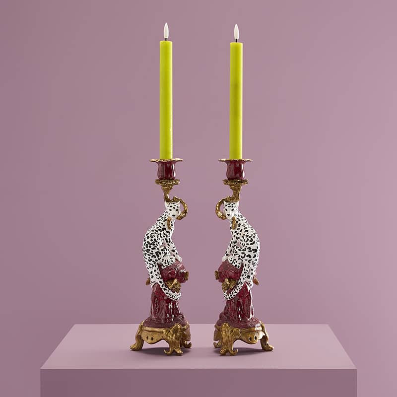 Set of 2 Candleholders Leopard, Hand-Painted