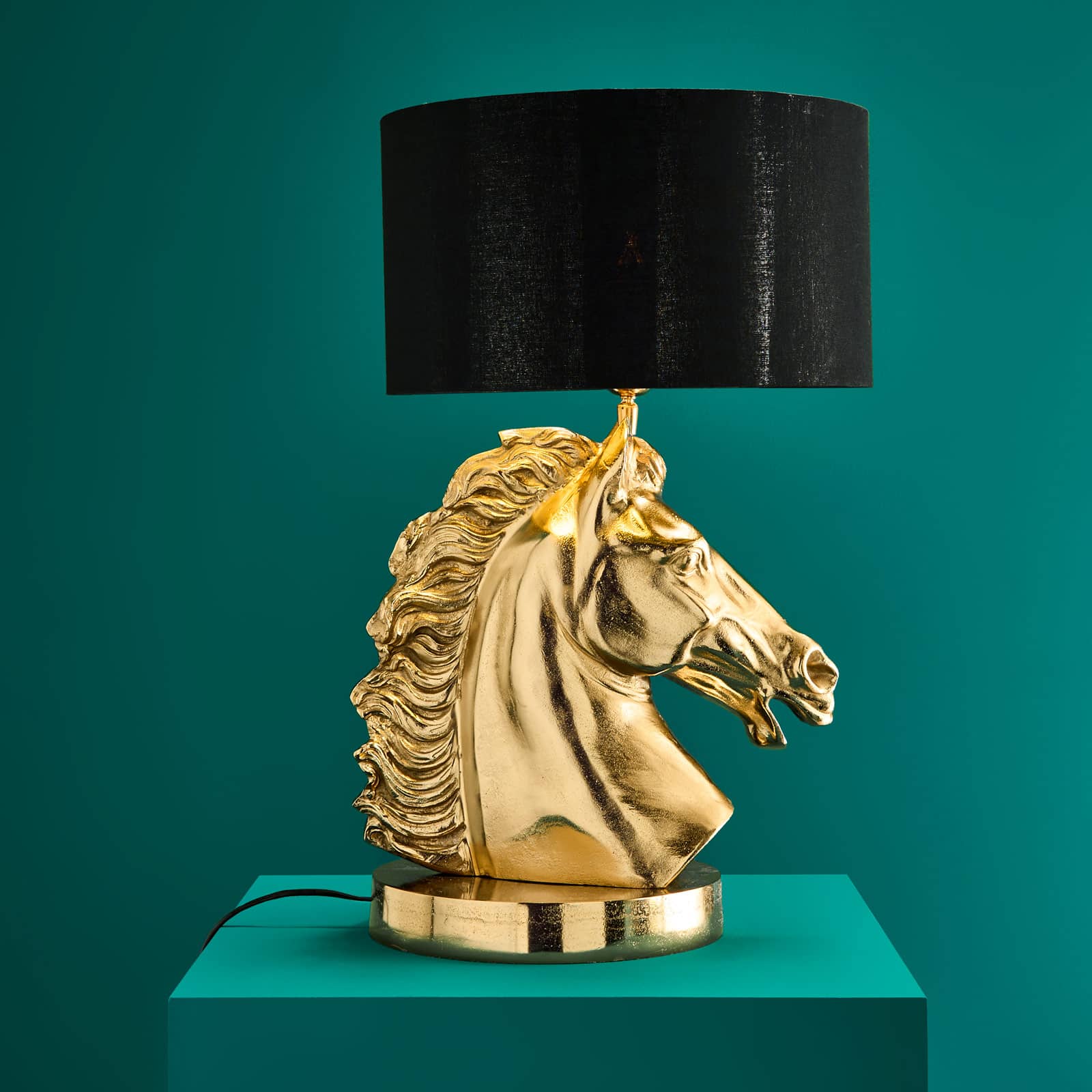 Premium metalowa lampa stołowa koń Horse, złoty